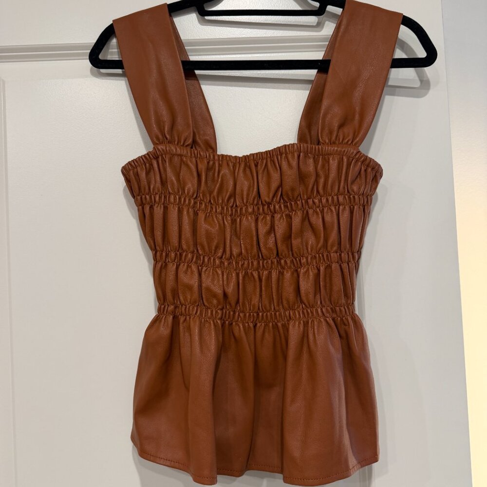 Staud Square Neckline Faux Leather Top Size 4/S